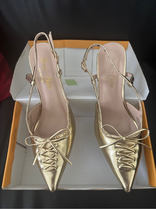 Alexandre Birman Shoes - Alexandre Birman Gold Pointed Slingback Lace-Up Mules